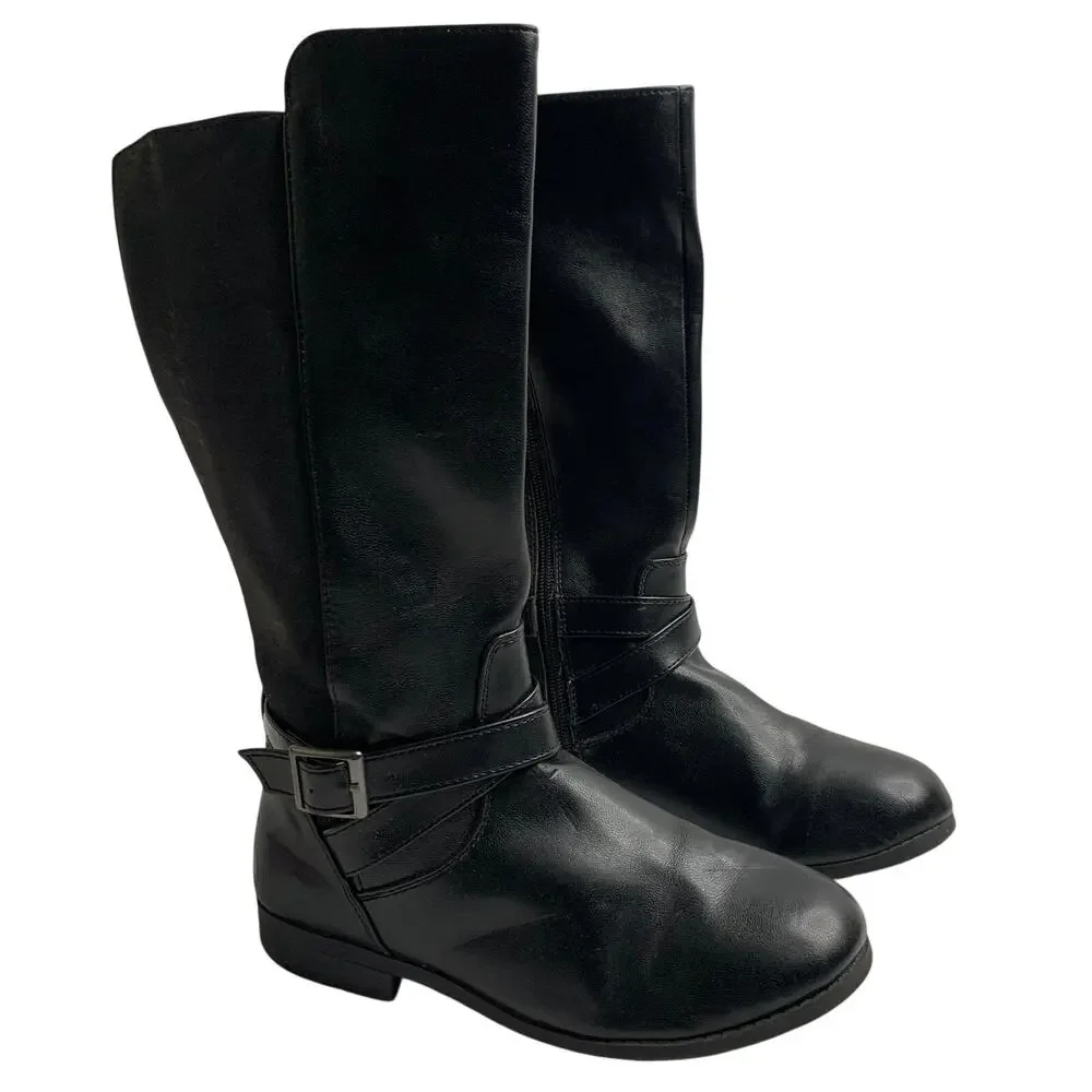 Unbranded 3M Samantha Black Faux Leather Boots Winter Youth Sz 3 Girls Winter